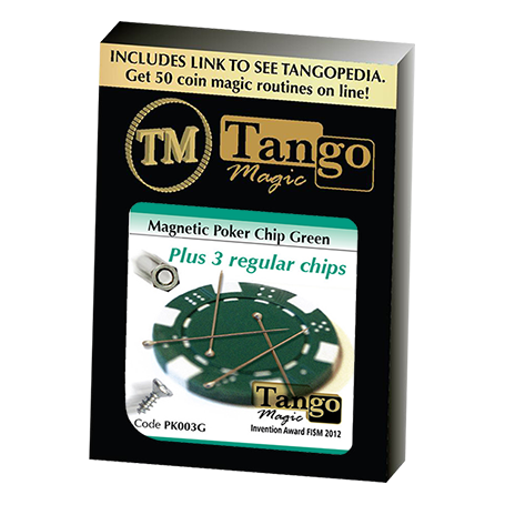Magnetic Poker Chip Green plus 3 regular chips (PK003G) by Tango Magic - Trick