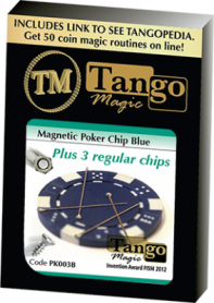 Magnetic Poker Chip Blue plus 3 regular chips (PK003B) by Tango Magic - Trick