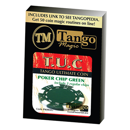 TUC Poker Chip Green plus 3 regular chips (PK002G) by Tango Magic - Trick