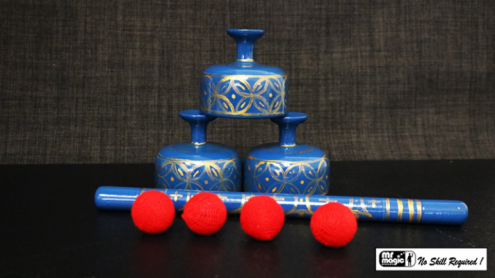 Indian Street Cups with Wand (Hand painted blue) by Mr. Magic - Trick